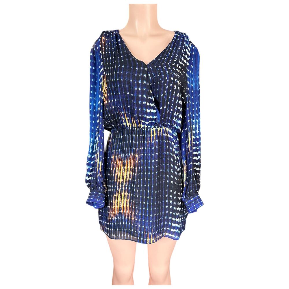 Parker Blue Multicolor Pattern Long Sleeve Silk Mini Dress Size XS
